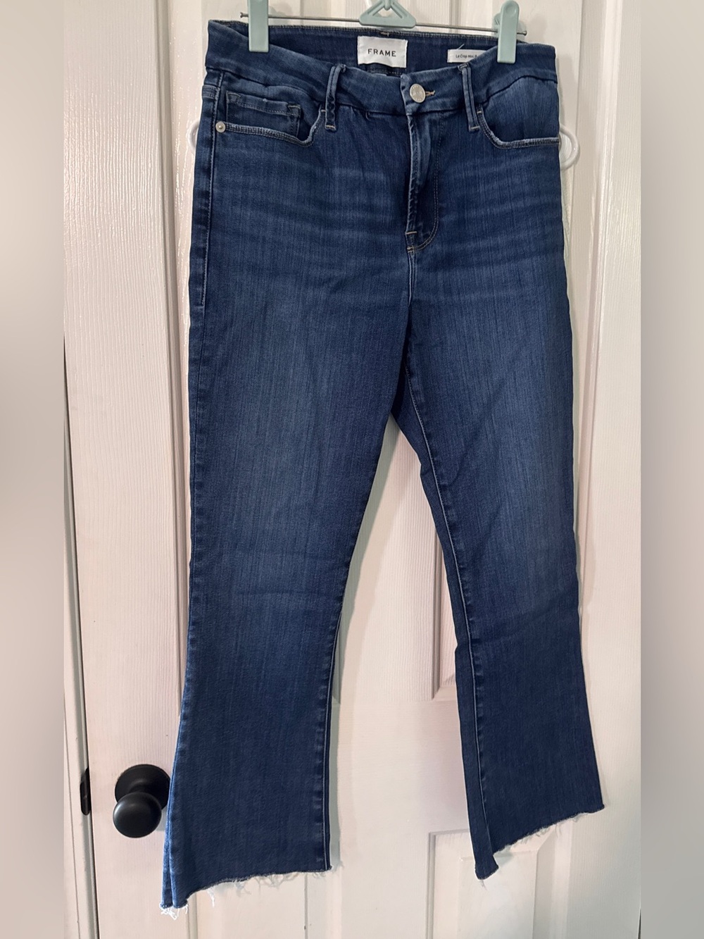 Frame Denim Dark Blue Cropped Wide-Leg Jeans Le crop mini boot